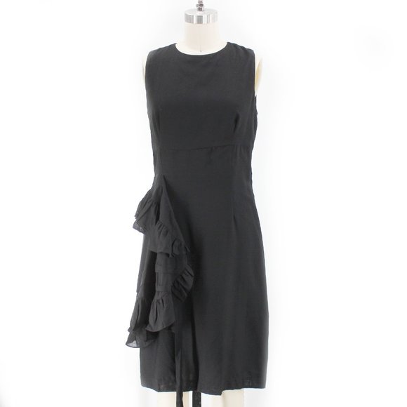 Morgane Le Fay Black Sleeveless Sheath Dress Asymmetric Apron Detail SZ S - Picture 5 of 16